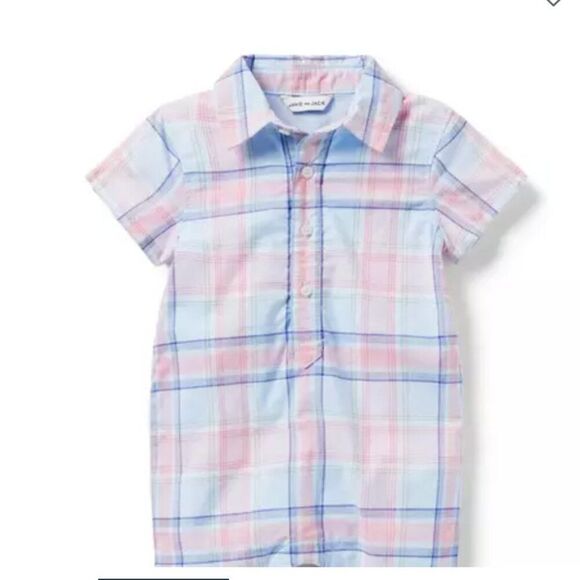 Janie and Jack 100048596 Baby Beau Blue Plaid Baby Madras Plaid Romper size 0-3 - Picture 1 of 12